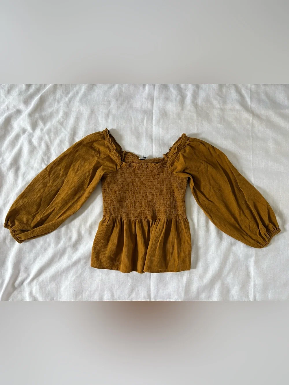 Madewell Mustard Smocked Off-Shoulder Peplum Blouse